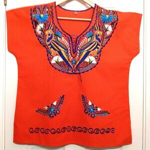 Womens Mexican Embroidered Linnen Blouse - Size Large
